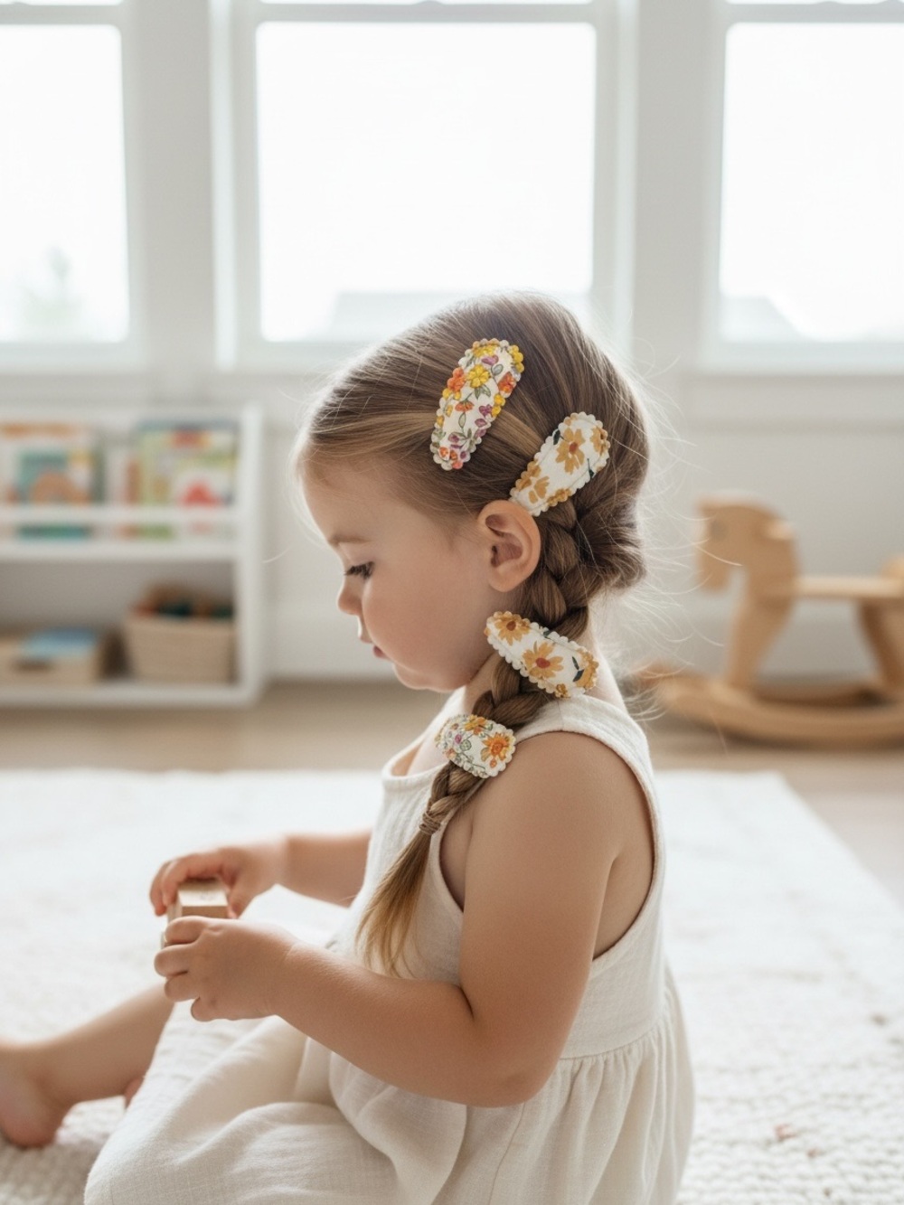 Floral Fabric Covered Scalloped Snap Hair Clips Cottagecore Liberty Style Set - Picture 6 of 13